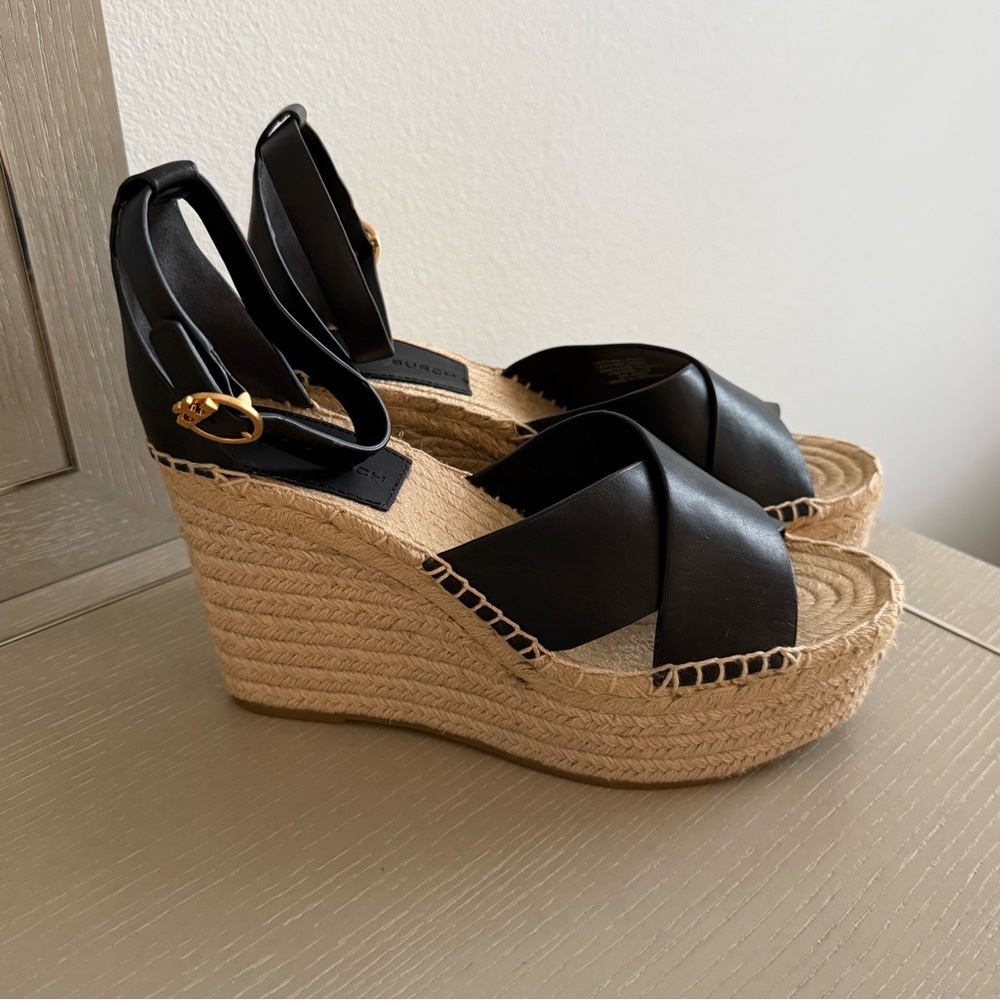 Tory Burch Selby Leather Wedge Espadrilles